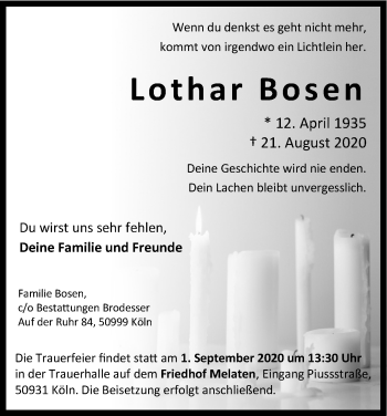 Anzeige von Lothar Bosen von Kölner Stadt-Anzeiger / Kölnische Rundschau / Express