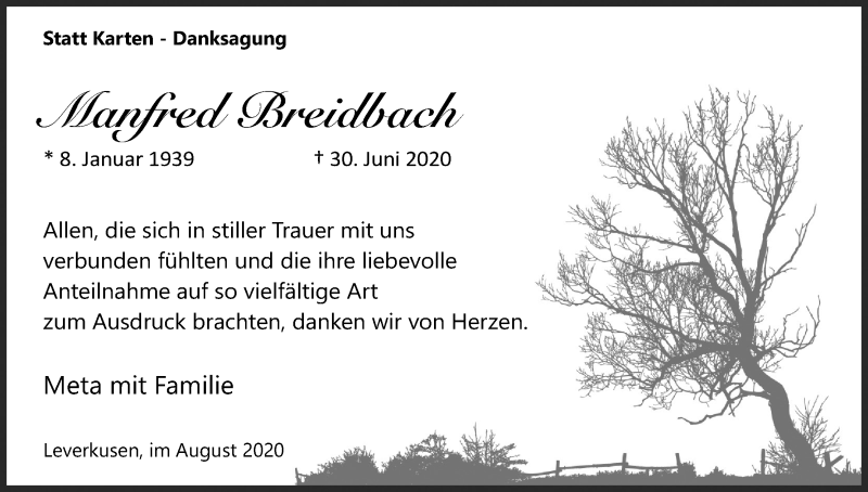  Traueranzeige für Manfred Breidbach vom 08.08.2020 aus Kölner Stadt-Anzeiger / Kölnische Rundschau / Express