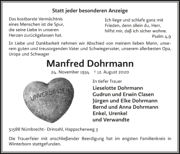 Anzeige von Manfred Dohrmann von  Anzeigen Echo  Lokalanzeiger 