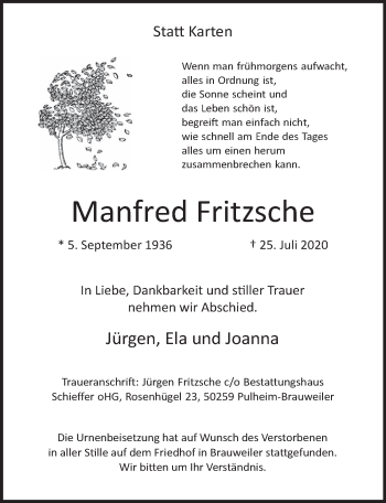 Anzeige von Manfred Fritzsche von  Wochenende 