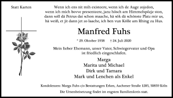 Anzeige von Manfred Fuhs von Kölner Stadt-Anzeiger / Kölnische Rundschau / Express