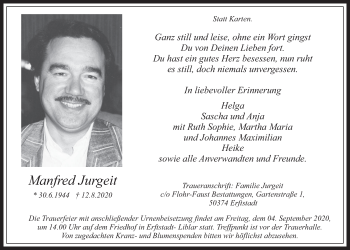 Anzeige von Manfred Jurgeit von  Werbepost 