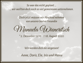 Anzeige von Manuela Wieneritsch von  Bergisches Handelsblatt 