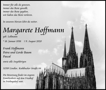 Anzeige von Margarete Hoffmann von Kölner Stadt-Anzeiger / Kölnische Rundschau / Express
