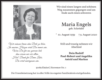 Anzeige von Maria Engels von  Werbepost 