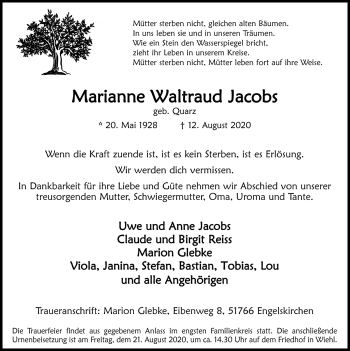 Anzeige von Marianne Waltraud Jacobs von  Anzeigen Echo 