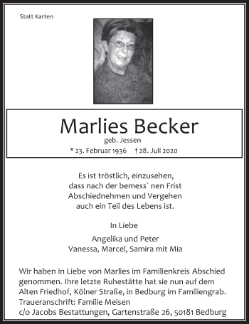 Anzeige von Marlies Becker von  Werbepost 