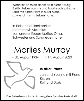 Anzeige von Marlies Murray von  Bergisches Handelsblatt 