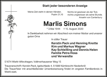 Anzeige von Marlis Simons von  Anzeigen Echo 