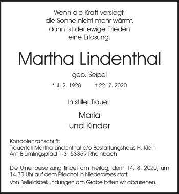 Anzeige von Martha Lindenthal von  Schaufenster/Blickpunkt 