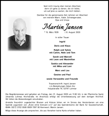 Anzeige von Martin Jansen von Kölner Stadt-Anzeiger / Kölnische Rundschau / Express
