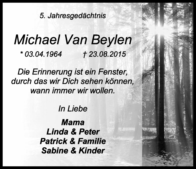  Traueranzeige für Michael Van Beylen vom 22.08.2020 aus Kölner Stadt-Anzeiger / Kölnische Rundschau / Express