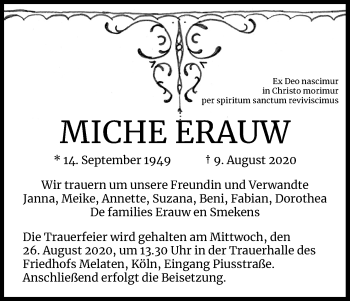 Anzeige von Miche Erauw von Kölner Stadt-Anzeiger / Kölnische Rundschau / Express
