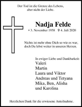 Anzeige von Nadja Felde von  Anzeigen Echo 