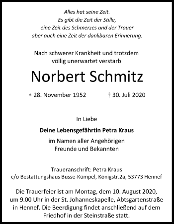 Anzeige von Norbert Schmitz von Kölner Stadt-Anzeiger / Kölnische Rundschau / Express