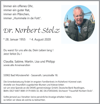 Anzeige von Norbert Stolz von  Blickpunkt Euskirchen 