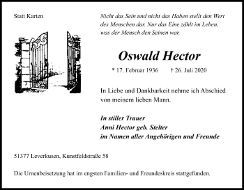 Anzeige von Oswald Hector von Kölner Stadt-Anzeiger / Kölnische Rundschau / Express