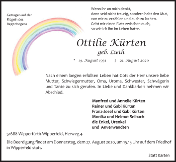 Anzeige von Ottilie Kürten von Kölner Stadt-Anzeiger / Kölnische Rundschau / Express