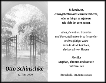 Anzeige von Otto Schinschke von Kölner Stadt-Anzeiger / Kölnische Rundschau / Express