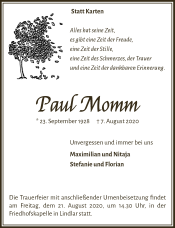 Anzeige von Paul Momm von  Anzeigen Echo 