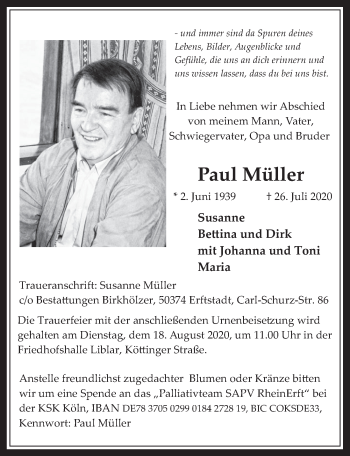 Anzeige von Paul Müller von  Werbepost 