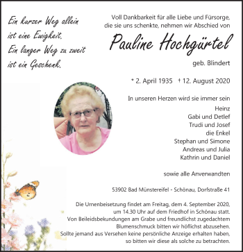 Anzeige von Pauline Hochgürtel von  Blickpunkt Euskirchen 