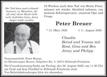 Anzeige von Peter Breuer von  Werbepost 