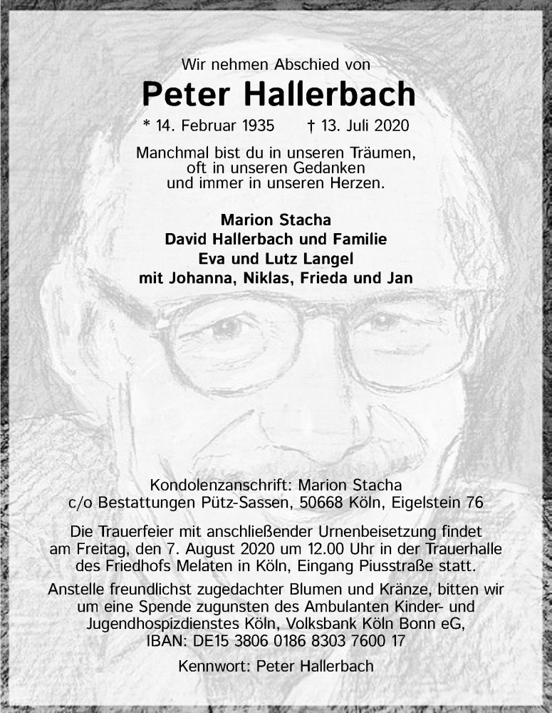  Traueranzeige für Peter Hallerbach vom 01.08.2020 aus Kölner Stadt-Anzeiger / Kölnische Rundschau / Express
