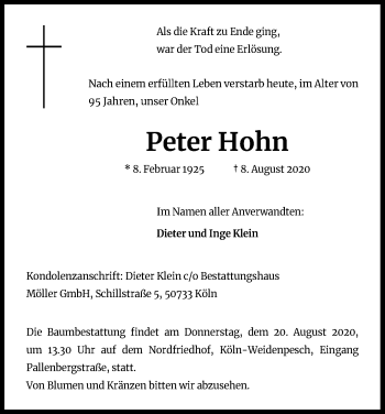 Anzeige von PeterHohn Hohn von Kölner Stadt-Anzeiger / Kölnische Rundschau / Express
