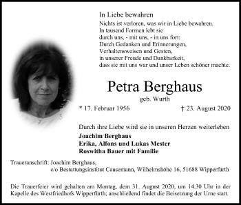 Anzeige von Petra Berghaus von Kölner Stadt-Anzeiger / Kölnische Rundschau / Express