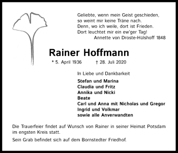 Anzeige von Rainer Hoffmann von Kölner Stadt-Anzeiger / Kölnische Rundschau / Express