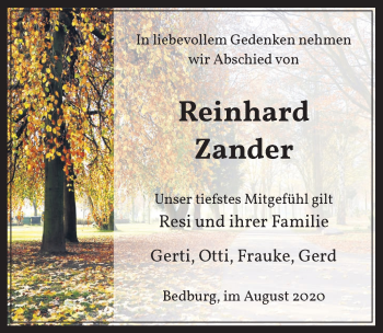 Anzeige von Reinhard Zander von  Werbepost 