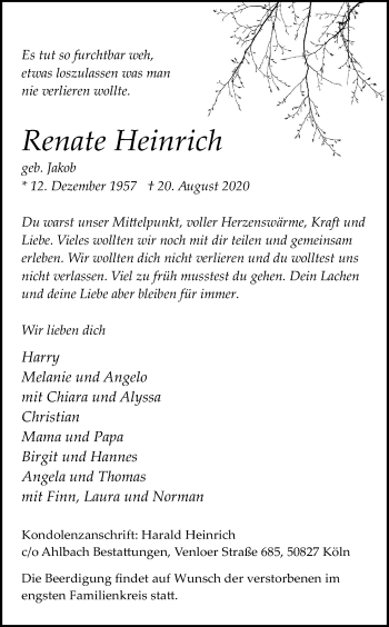Anzeige von Renate Heinrich von Kölner Stadt-Anzeiger / Kölnische Rundschau / Express