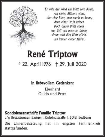 Anzeige von René Triptow von  Werbepost 