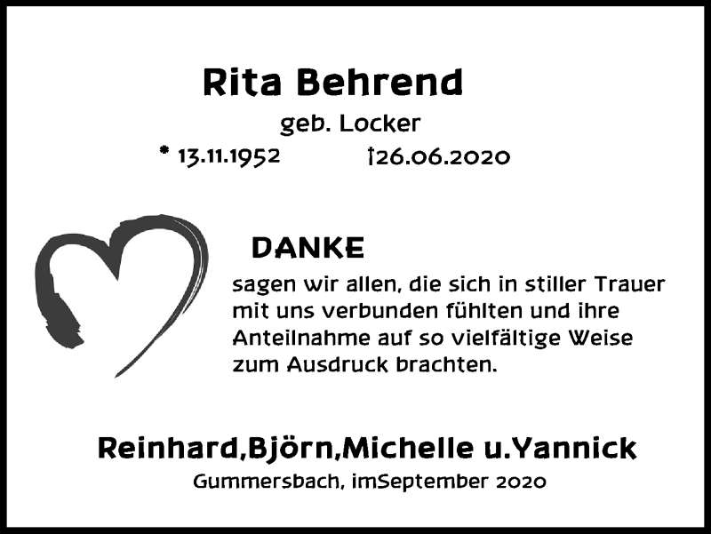  Traueranzeige für Rita Behrend vom 01.09.2020 aus Kölner Stadt-Anzeiger / Kölnische Rundschau / Express