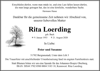 Anzeige von Rita Loerding von  Anzeigen Echo 