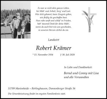 Anzeige von Robert Krämer von Kölner Stadt-Anzeiger / Kölnische Rundschau / Express