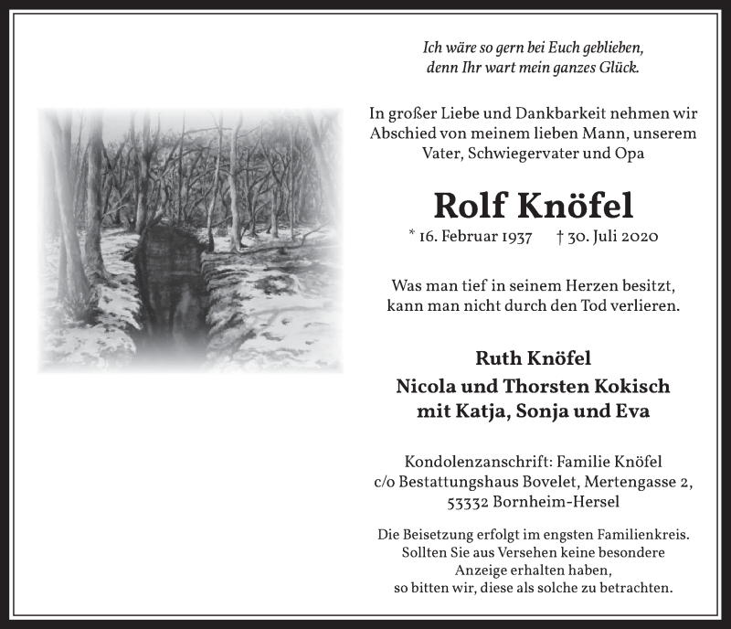  Traueranzeige für Rolf Knöfel vom 14.08.2020 aus  Werbepost 