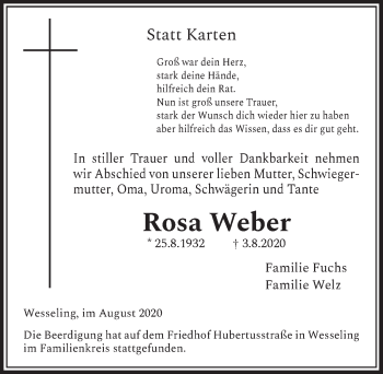 Anzeige von Rosa Weber von  Schlossbote/Werbekurier 