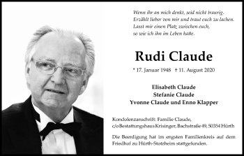 Anzeige von Rudi Claude von Kölner Stadt-Anzeiger / Kölnische Rundschau / Express