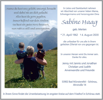 Anzeige von Sabine Haag von  Blickpunkt Euskirchen 