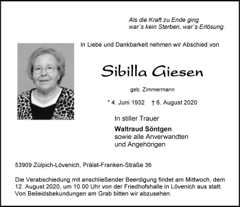 Anzeige von Sibilla Giesen von  Blickpunkt Euskirchen 