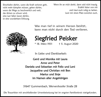 Anzeige von Siegfried Peisker von  Anzeigen Echo 
