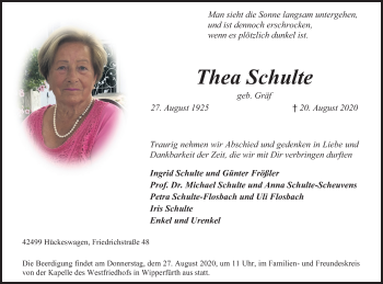 Anzeige von Thea Schulte von Kölner Stadt-Anzeiger / Kölnische Rundschau / Express