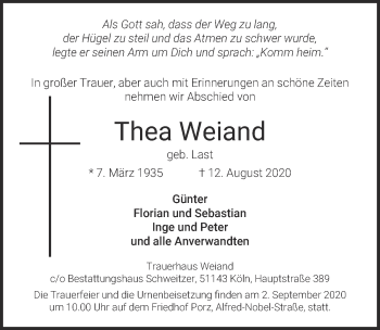 Anzeige von Thea Weiand von  Kölner Wochenspiegel 