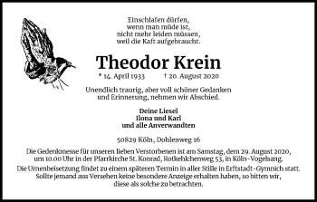 Anzeige von Theodor Krein von Kölner Stadt-Anzeiger / Kölnische Rundschau / Express