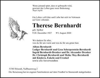Anzeige von Therese Bernhardt von Kölner Stadt-Anzeiger / Kölnische Rundschau / Express