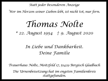 Anzeige von Thomas Nolte von Kölner Stadt-Anzeiger / Kölnische Rundschau / Express