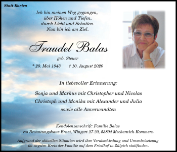 Anzeige von Traudel Balas von  Blickpunkt Euskirchen 