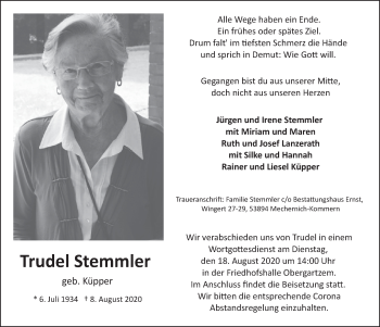 Anzeige von Trudel Stemmler von  Blickpunkt Euskirchen 